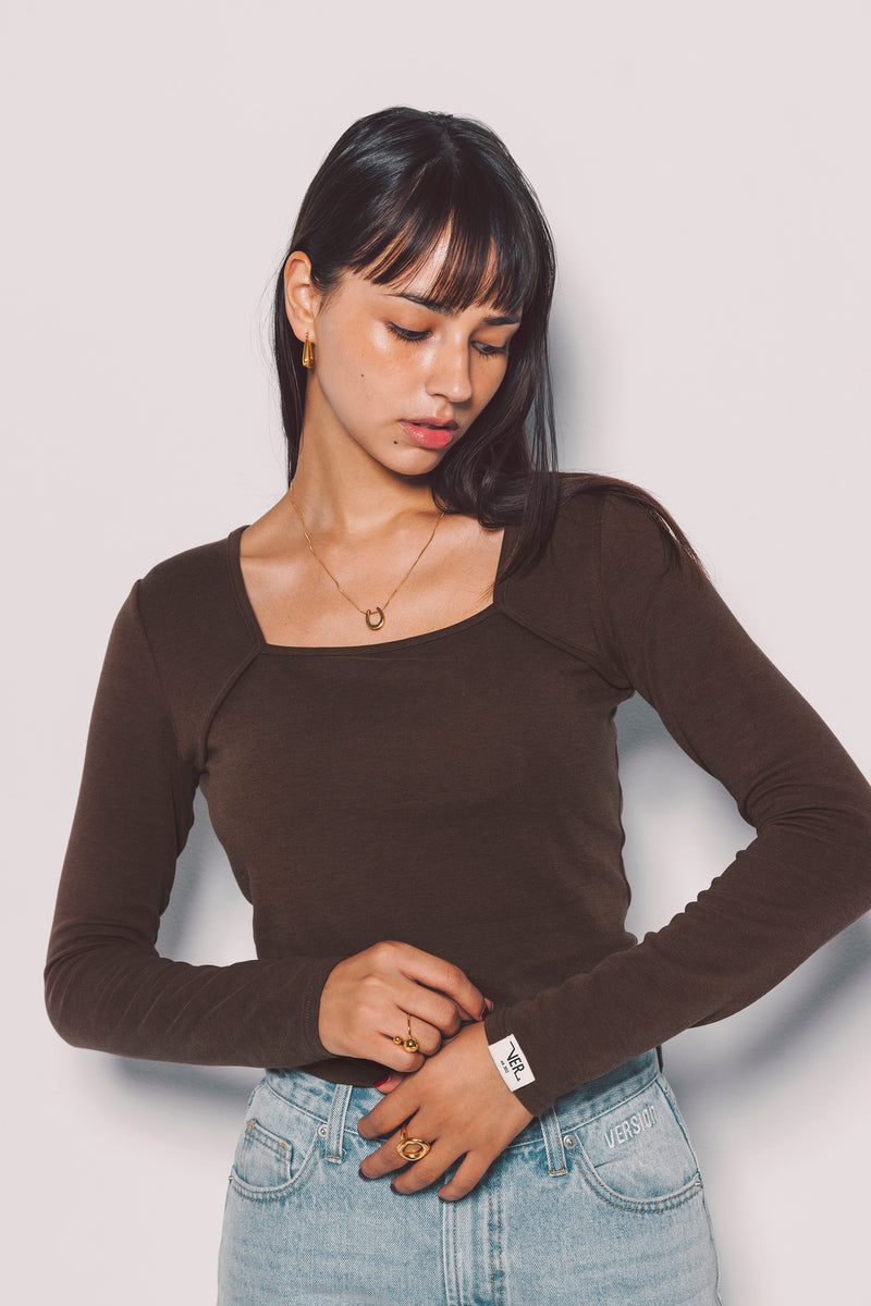Back Shirring Long Sleeve Top【V2532202】